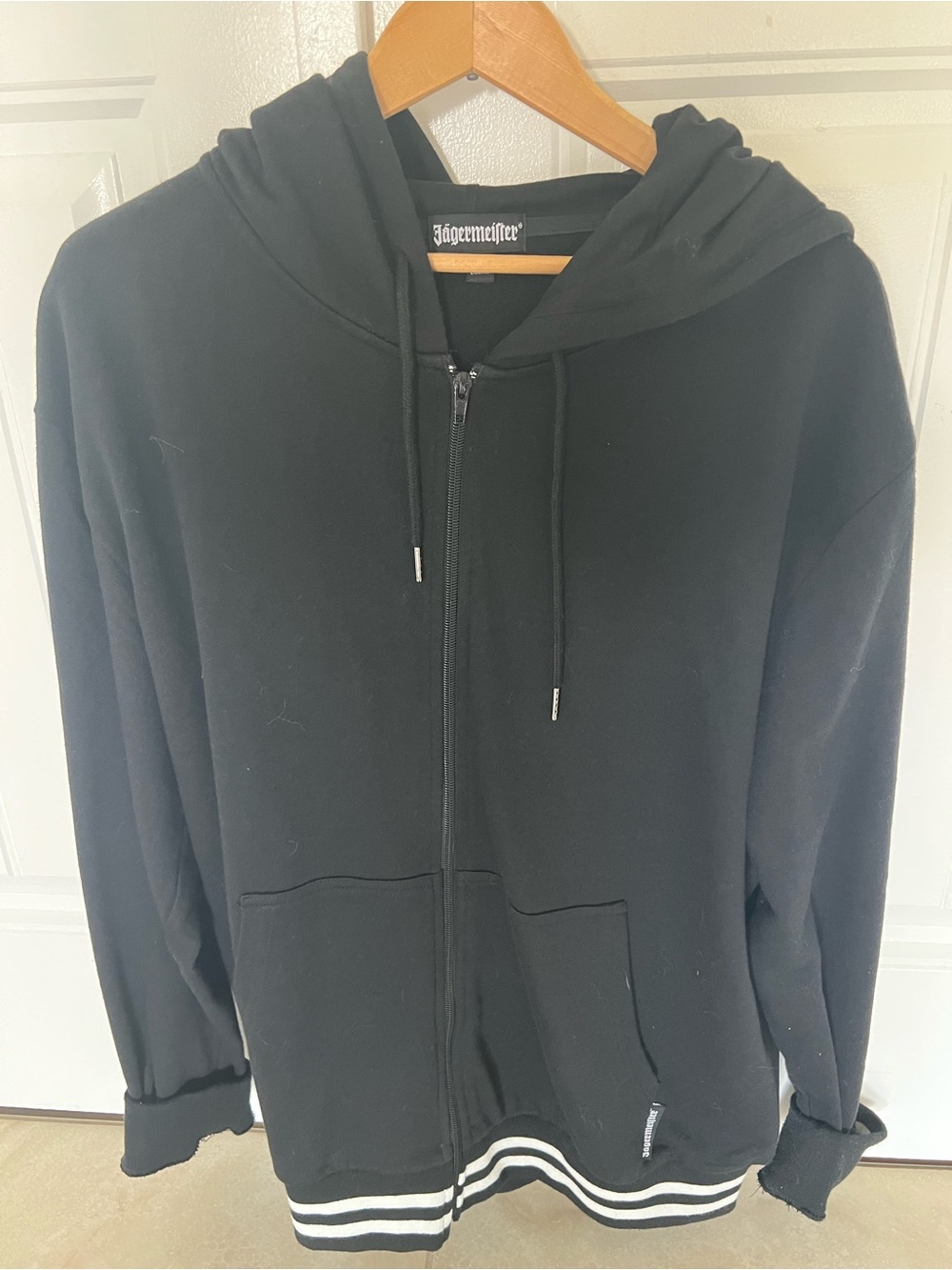 Jagermeister Black Zip-Up Hoodie with Striped Hem